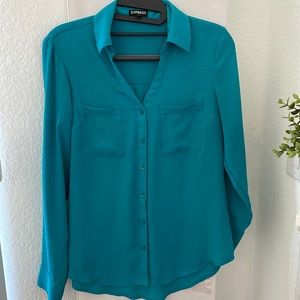 Express Portofino Button Up - Vibrant Blue - Classic Fit - XS